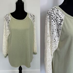 Bibi Filler Flair Lace Sleeves Green Top (Small)